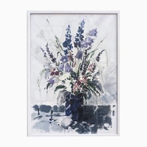 Flores y concha, pintura al óleo, enmarcado