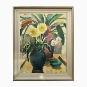 Dahlias, 1940s, Oil Painting, Framed