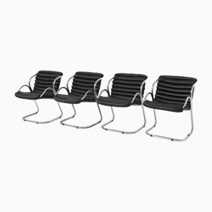 Mid-Century Desk Chairs in Black Leather, 1960s, Set of 4