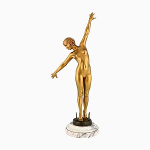 Fernand Ouillon Carrère, Art Deco Nude Sword Dancer, 1919, Bronze auf Marmorsockel