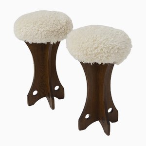 Brazilian Stool in Wood and Faux Fur, 1950s