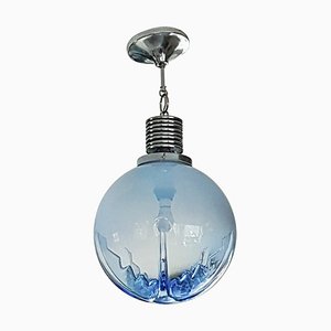 Lampe à Suspension en Verre Bleu de Mazzega, Italie, 1960s