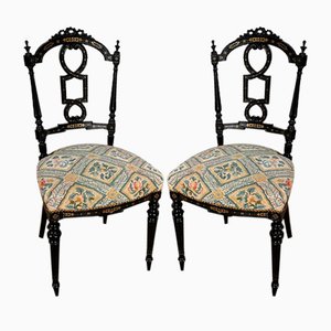 Napoleon III Black Lacquered Chairs in Louis Xvi Style, 19th Century, Set of 2