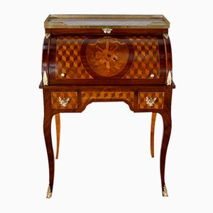 Small Louis XV / Louis XVIi Transition Style Cylinder Secretaire in Precious Wood, Late 19th Century