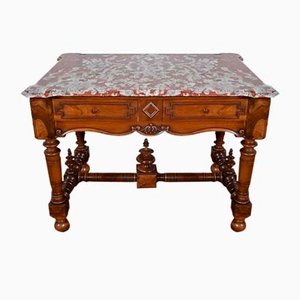 Louis XIII Style Game Table in Walnut and Marble, Early 20th Century