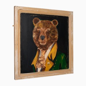 English Artist, Brown Bear Portrait, Oil Painting, 1970s, Framed