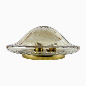 Lampada da soffitto vintage in vetro artistico e ottone dorato