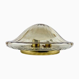 Lámpara de techo vintage de vidrio artístico y latón dorado