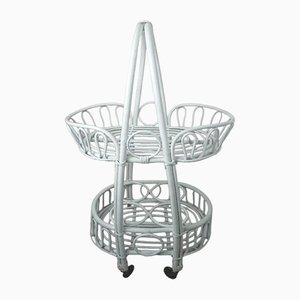 Rattan with White Casters Bar Cart