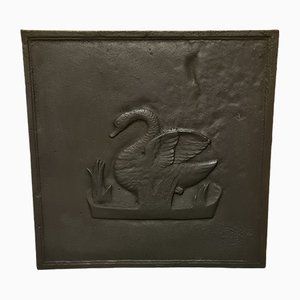 19th Century French Cast Iron Fireback with a Swan Between the Reeds