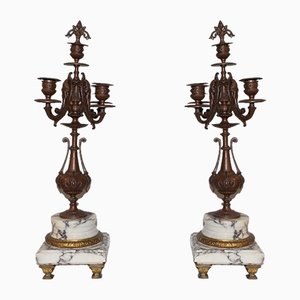 Early 20th Century Candleholders in Spelter and Marble, 1920s, Set of 2
