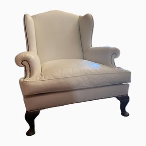 Set of Leather Armchair with Pouf