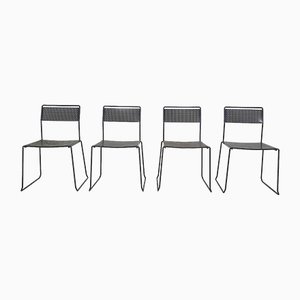 Black Metal Perforated Dining Chairs 1980s, Set of 4