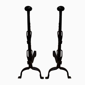 Wrought Iron Andirons, Late 19th Century, Set of 2