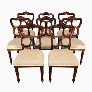 Antique Victorian Carved Rosewood Dining Chairs, 1850s, Set of 8