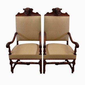 Set of Louis XIII Oak Armchairs, Early 20th Century