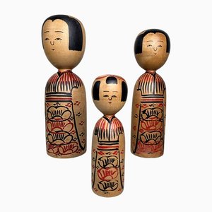 Bambole Kokeshi Kijiyama vintage di Ogura Kyutaro, anni '60, set di 3