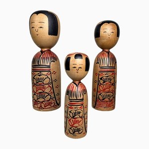 Muñecas Kokeshi de la familia Kijiyama vintage de Ogura Kyutaro, años 60. Juego de 3
