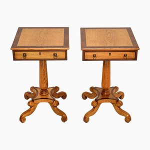 Antique Oak & Walnut Side Tables, 1890s, Set of 2