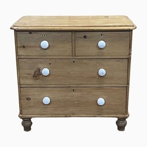19th Century Victorian Fir and White Porcelain Chest of Drawers