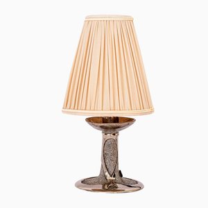 Art Deco Nickel Table Lamp with Fabric Shade, Vienna, 1920s
