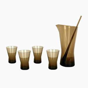 Rauchglas Saft Set von Heinrich Löffelhardt für Vereinigte Farben Glaswerke Zwiesel, 1960er, 6er Set