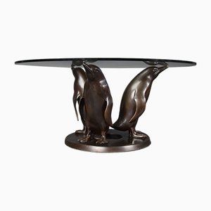 Table Basse Pingouin Sculpturale en Bronze par Joseph Guiseppe Daste, 1920s