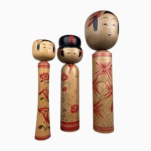 Figuras de sonajero Kokeshi vintage, años 60. Juego de 3