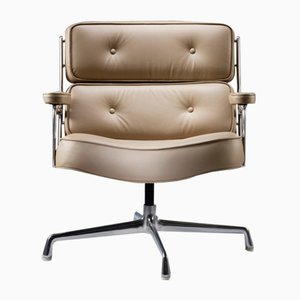 Time Life Lobby Desk Chair in Latte Leather by Eames for Herman Miller, 1980s