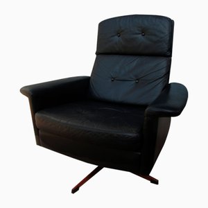 Mid-Century German Black Leather Swivel Lounge Chair by Goldsiegel, 1969