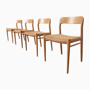 Mid-Century Danish Model 75 Dining Chairs in Oak by Niels O. Møller from J.L. Møllers, 1950s, Set of 4