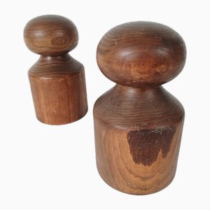 Bottiglie o vasi vintage in legno di frassino, anni '60, set di 2