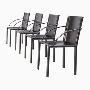 Black Leather Dining Chair by Carlo Bartoli for Matteo Grassi, 1970s, Set of 4