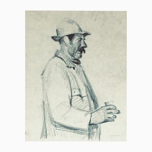 Albert Chavaz, Valaisan au verre de vin, Pencil on Paper, Framed