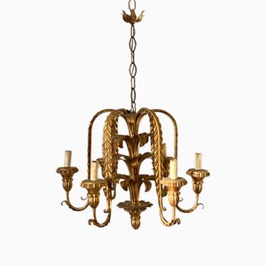 Palm Tree Chandelier in Wood & Gilded Iron