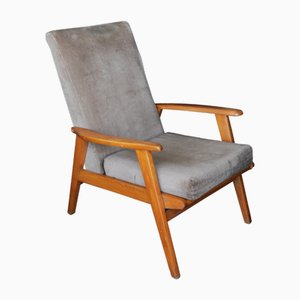 Mid-Century Danish Modern Beech Open Frame Easy Armchair with Taupe Velvet Upholstery, 1960s
