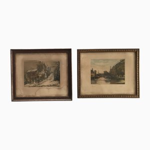 Paysages, 19ème Siècle, Gravures, Encadré, Set de 2