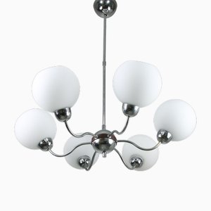 Mid-Century Italian Chandelier in Chrome and Opaline