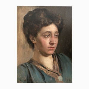 Frédéric Dufaux, Portrait of Amélie Dufaux, 1916, Oil on Cardboard, Framed