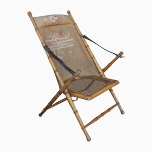 Early 20th Century Folding Canvas & Cane Turned Beechwood Frame Campaign Chair, 1890s