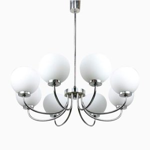 Vintage Italian Chandelier in Chrome and Opaline, 1970s