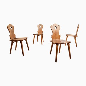 Vintage Oak Brutalist Chairs, 1960s, Set of 4