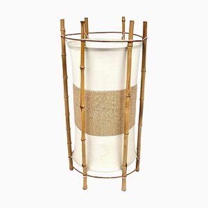 Lampada da tavolo o da terra in bambù, vimini e cotone, Italia, anni '60