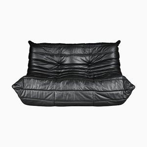 Togo 2-Seater Sofa in Black Leather by Michel Ducaroy for Ligne Roset, France