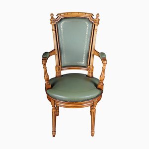 20th Century English Armchair in Leather and Yew Wood