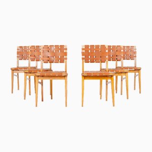 Chairs in Beech and Leather, 1950, Set of 6