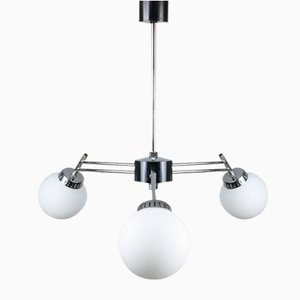 Italian Space Age Three-Arm Chandelier in Chrome and Opaline
