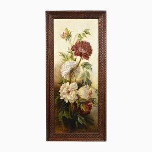 Lennox, Still Life with Vase of Peonies, Oil on Wood, 19th Century, Framed
