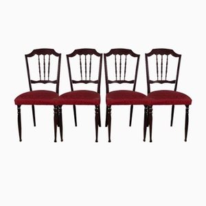 Wooden Dining Chairs with Padded Seats, 1960s, Set of 4