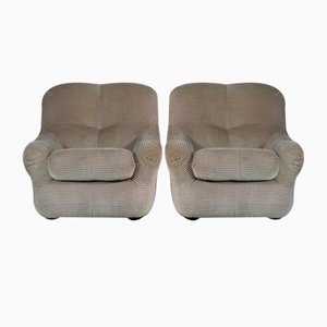 Set of Space Age Armchairs in Beige Ribbed Velvet. France, 1970s